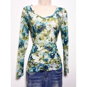 Vintage Y2K Mudd Fairycore Longsleeve Fitted Top Allover Lace Floral Watercolor